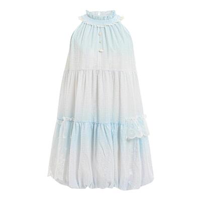 森女部落温柔气质无袖挂脖连衣裙女小个子蓝色新款垂感显瘦夏季