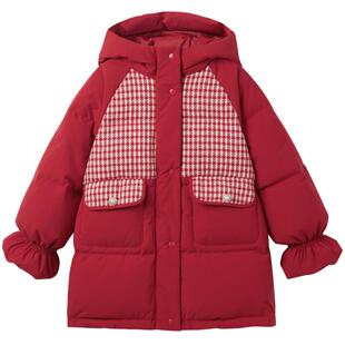 【御寒系列】MINIPEACE太平鸟女童红色羽绒服连帽中长款新年款