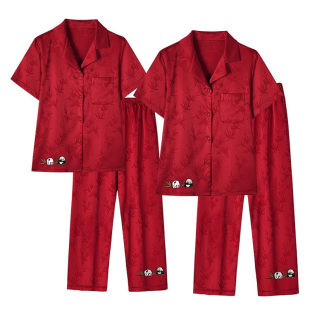 猫人冰丝情侣睡衣结婚新婚夏季薄款2025新款红色男士家居服礼盒装