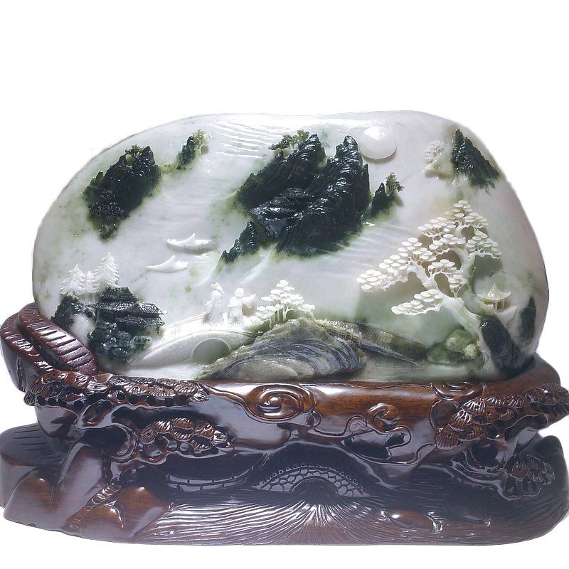 独山玉石中式意境摆件山子玉雕