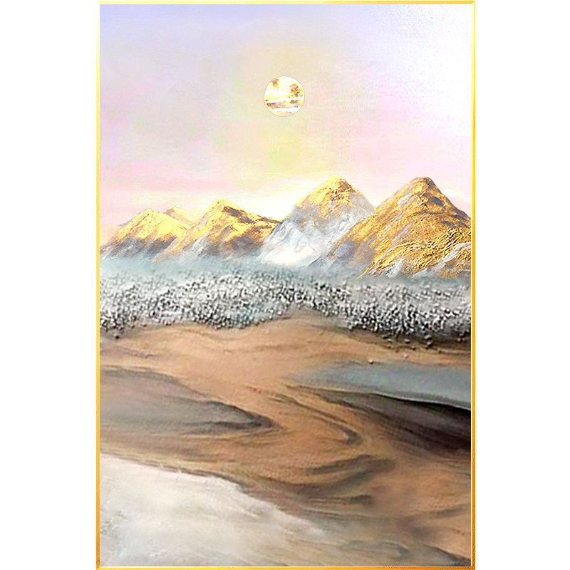 聚宝盆日照金山肌理手绘油画