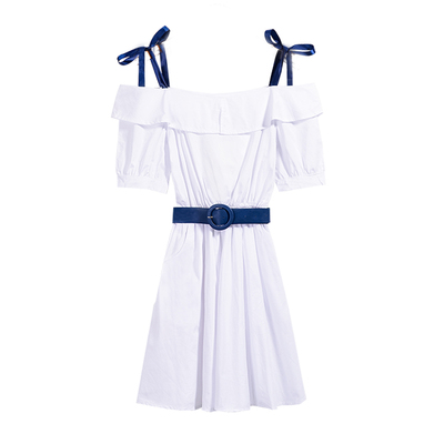 甜美露肩一字肩仙女裙约会a字裙