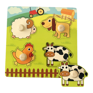 蒙氏早教玩具拼图儿童益智女孩宝宝启蒙手抓板配对卡通木钉嵌板男