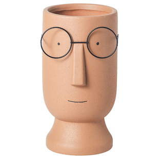 北欧简约现代风抽象人物卡通人脸多肉植物盆栽室内有孔透气陶盆