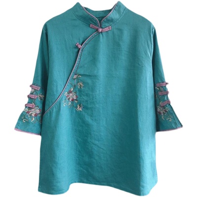 新款中袖上衣绣花茶服