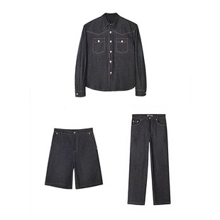 TRENDYWU 自制 新品力推款复古美式休闲笔挺情侣款两选牛仔长短裤