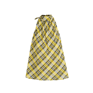 Age of Ascent 夏日度假感活力柠檬黄色格纹飘带挂脖小衫露背上衣