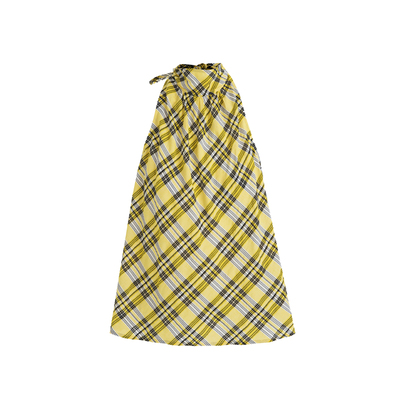 Age of Ascent 夏日度假感活力柠檬黄色格纹飘带挂脖小衫露背上衣