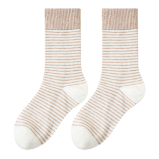 羊毛袜子女秋冬季条纹中筒袜2025新款爆款女士加绒加厚保暖堆堆袜