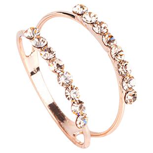 畹町韩版双排钻时尚个性玫瑰金戒指小众设计双层食指环网红配饰