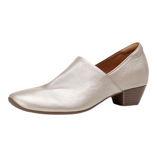 4cm真皮软底单鞋女中跟百搭通勤女鞋不累脚舒适软皮中老年妈妈鞋