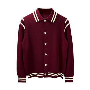 老钱风男装高级拼接修身男士时尚开衫秋冬新款翻领毛衣针织外套男