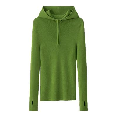 纯羊毛连帽修身针织衫通勤款上衣