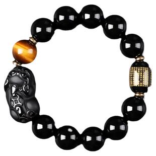天然黑曜石貔貅手串男士手链高级佛珠男款转运招财串珠男新年礼物