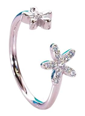 D色莫桑石简约花朵食指开口戒指