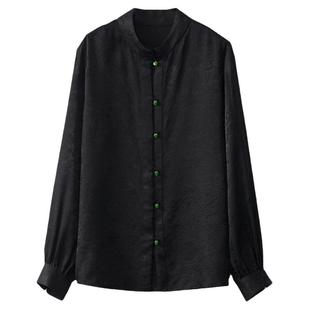 一丝牵 真丝提花花萝国风立领衬衫女桑蚕丝宽松长袖上衣衬衣春季