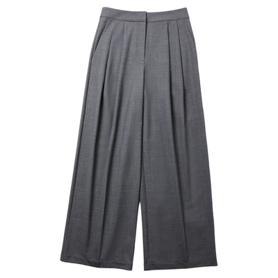 TANG TOWN 春夏自制摩登型格 双褶压线羊毛混纺立体版型翻边长裤