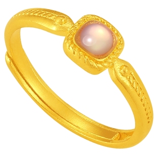 潮宏基小确幸足金戒指古法鎏彩黄金戒圈方糖手饰情人节礼物 计价