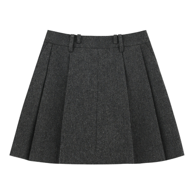 显瘦百褶半身毛呢短裙