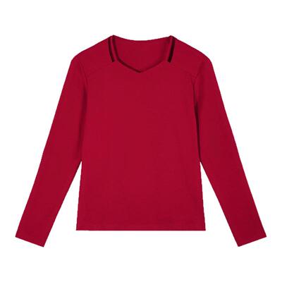 v领正肩长袖t恤女春秋内搭上衣