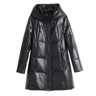 真皮羽绒服女中长款2025新款冬季大码连帽加厚绵羊皮皮衣皮草外套