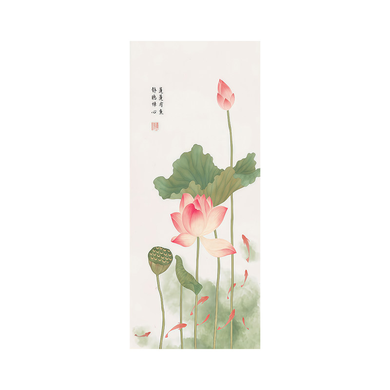 荷花九鱼图入户电梯门自粘墙贴画