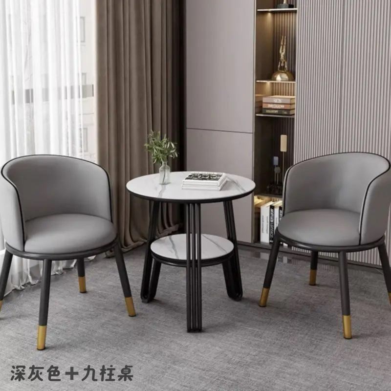 现代豪华轻奢商务接待桌椅圆桌红洽谈网室内咖啡厅休闲小组合阳台