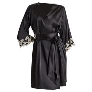 2025春夏缎面刺绣花边短款长袖真丝睡衣女收腰新娘晨袍外穿家居服