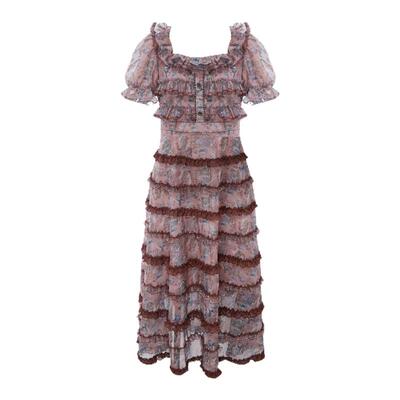 LULUALWAYS我爱露露夏季新款氛围感欧根纱印花蛋糕裙长款连衣裙