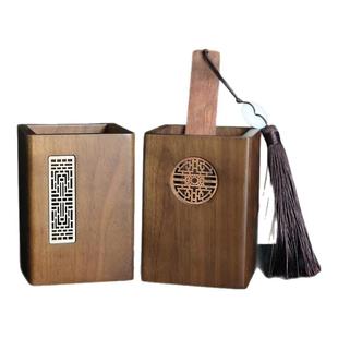 中式简约风格领导大气摆件轻奢中式笔筒办公室桌面实木轻奢高级感黑胡桃木书房木质笔桶送老师刻字定制印logo