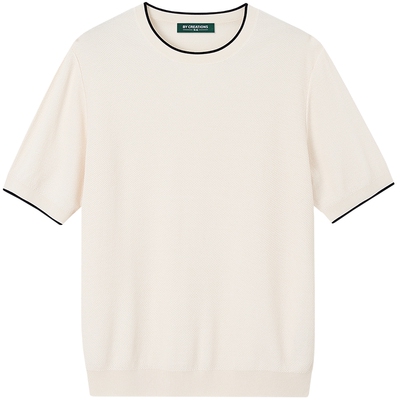 柏品凉感意式撞色圆领T恤男2026夏季新正肩亲肤商务透气短袖上衣