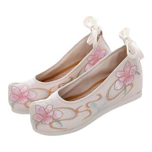 古风汉服鞋子女内增高复古明制原创搭配古装平底布鞋绣花鞋老北京