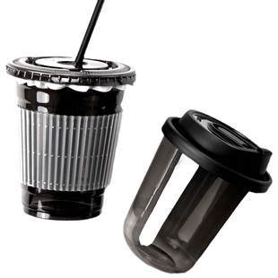 喇叭花一次性黑色美式冰咖啡杯拿铁带盖pet冷饮杯网红奶茶杯外卖