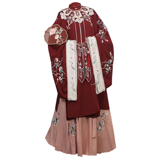 原创汉服女古装中国风立领对襟长衫大袖春季款改良明制云肩全套