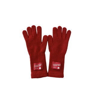 韩系ins儿童手套冬季针织保暖分指复古贴布男童女童触屏写字手套