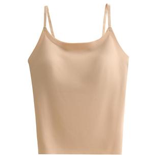 美背无痕小吊带背心女夏冰丝带胸垫短款内搭打底抹胸内衣肤色上衣