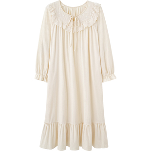 马克公主法式长袖睡裙女秋季新款温柔公主风超长款睡衣甜美连衣裙