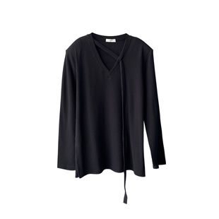 正肩v领t恤女长款遮屁股加绒打底衫2025新款内搭可外穿垫肩上衣冬