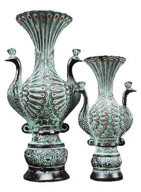 凤凰花瓶孔雀道具摆件仿古青铜器