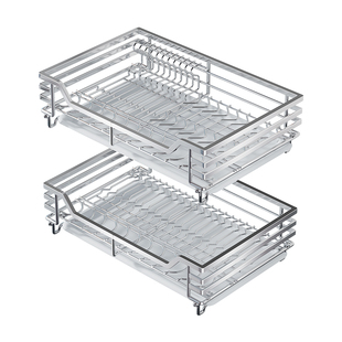 四季沐歌拉篮厨房橱柜304不锈钢碗篮抽屉式厨房拉篮双层碗篮碟架