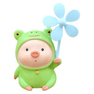 创意可爱小猪风车竹蜻蜓青蛙电瓶自行车载电动摩托装饰送闺蜜礼品