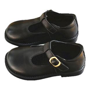 贝然头层牛皮女童公主宝宝皮鞋儿童丁字扣带轻便软底校园学生单鞋