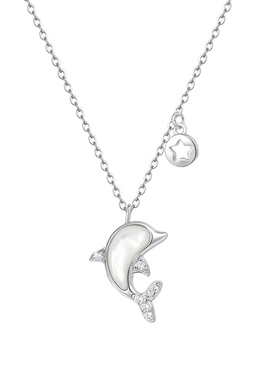 S999纯银白贝海豚吊坠项链女