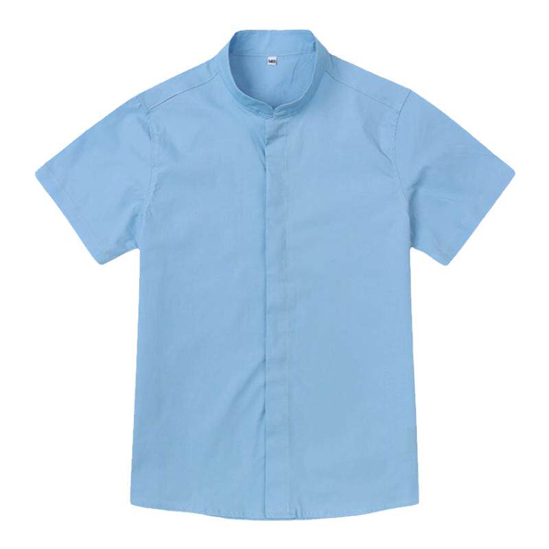学生英伦校园白色短袖校服蓝色中式立领衬衫春秋纯棉学院弹力校服