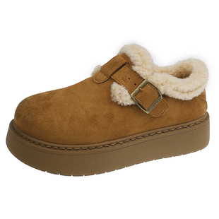 女鞋厚底加绒勃肯鞋女2025新款冬季小皮鞋毛毛棉鞋保暖时尚雪地靴