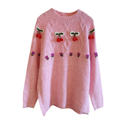 古着麻花毛衣手工麻花毛衣减龄粉