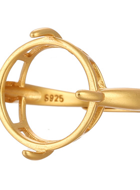 古法金戒指空托翡翠圆形简约男女