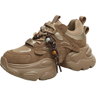 天美意厚底增高复古老爹鞋加绒户外运动鞋女鞋子休闲鞋2025秋新款