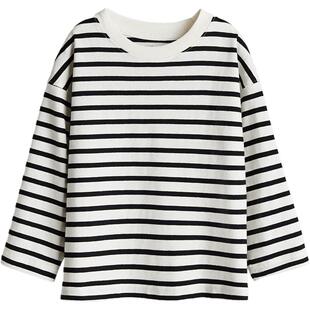HM童装儿童女童T恤春季柔软舒适简约打底外穿长袖圆领上衣1246374