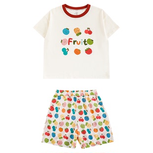 幼悠女童水果印花套装2025夏季撞色罗纹百搭短袖清爽透气休闲短裤